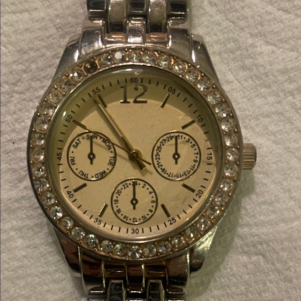 Silver And Gold Watch With Crystal Accents Silver And Gold Watch With Crystal Accents